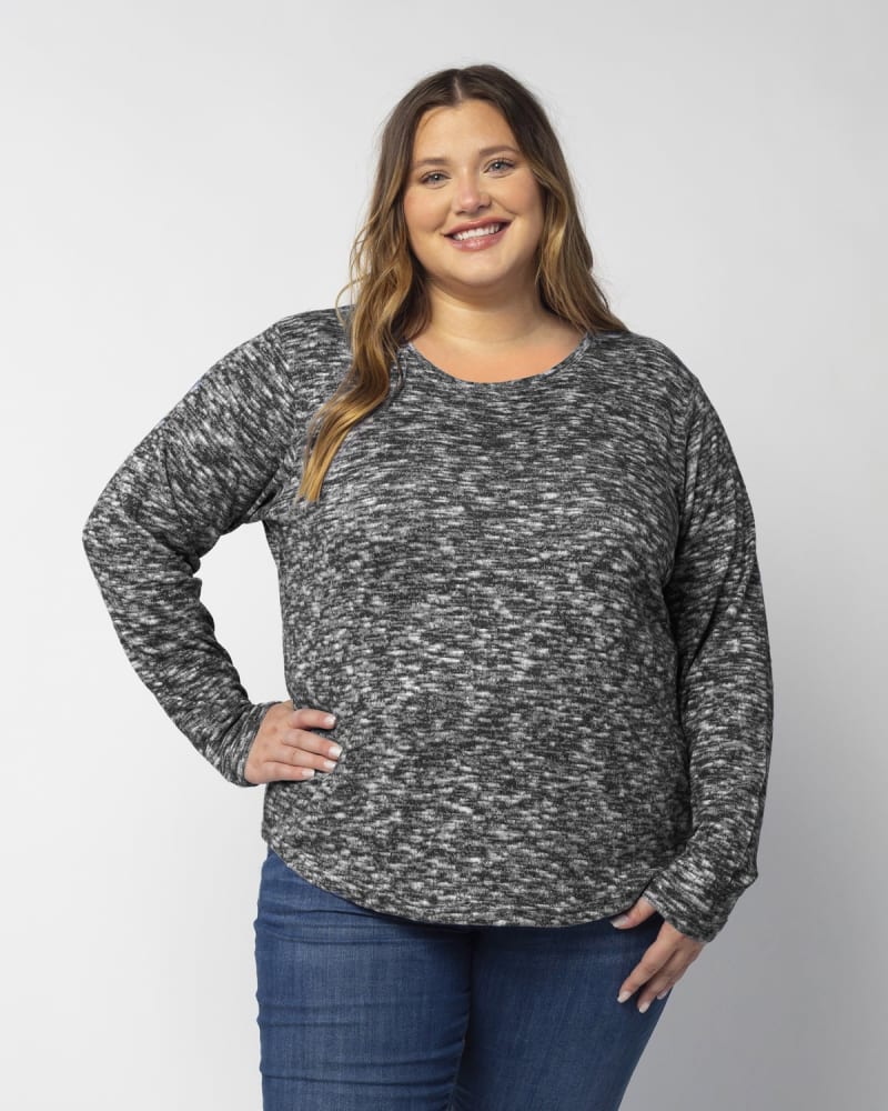 Front of a model wearing a size 3X Comfort Zone Top in Black by chicka-d. | dia_product_style_image_id:289528